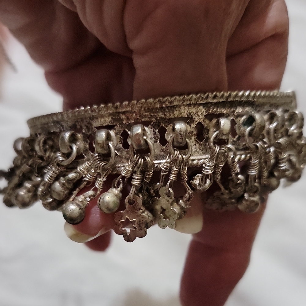 Unique Silver Women's Hinged Ankle Bracelet with Intricate Charms